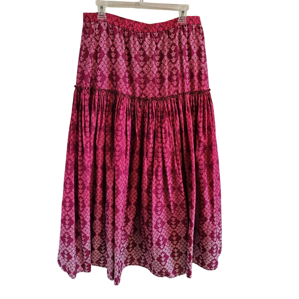 Coldwater Creek Pink Geometric Print Tiered Cotton Maxi Skirt Women Medium 10-12